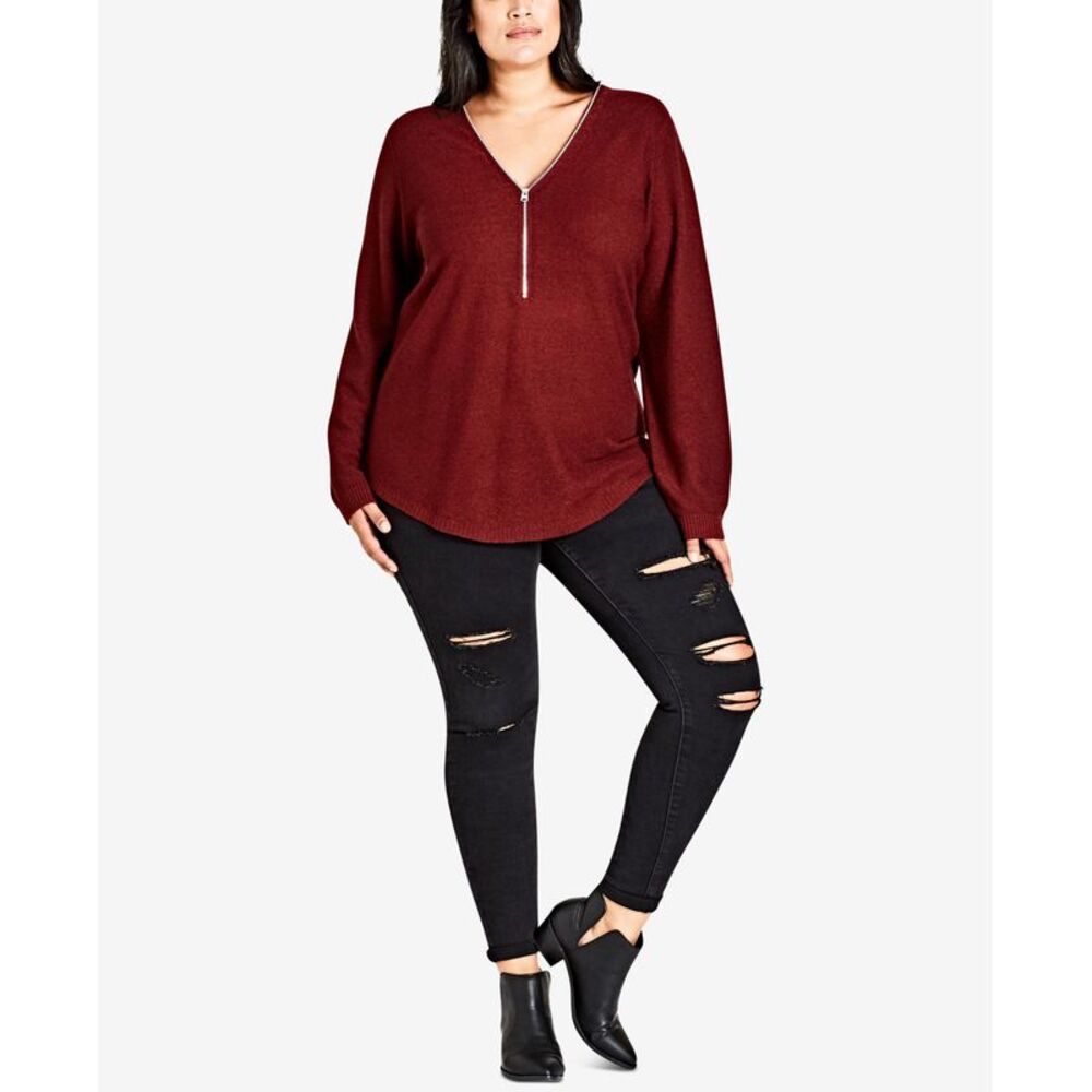 City Chic Trendy Plus Size Zipper Neck High Low Sweater